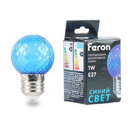 Лампа светодиодная Feron LB-385 Шарик синий прозрачный E27 1W 230V