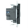 Розетка 2-местная USB + type C (механизм), STEKKER GLS10-7116-05, 250B, 3А, серия Катрин, черный - фото 98319